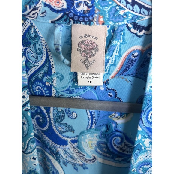 In Bloom By Jonquil Short Robe Womens Size 1X Aqua Blue Paisley Belted - Picture 4 of 8